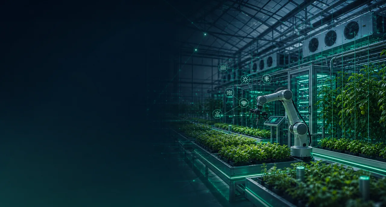 Robotics and connected climate systems in a greenhouse